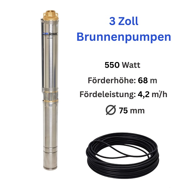 Tiefbrunnenpumpe 3 SDM 2,5/17, 0,55 KW