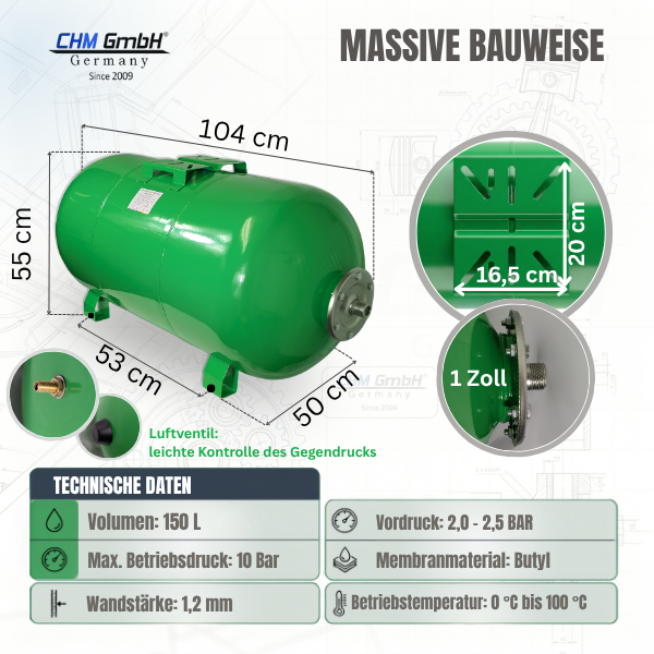 Hauswasserwerk 10 SC 150 L 10 Bar CH20 11 Bar 2,2 Kw