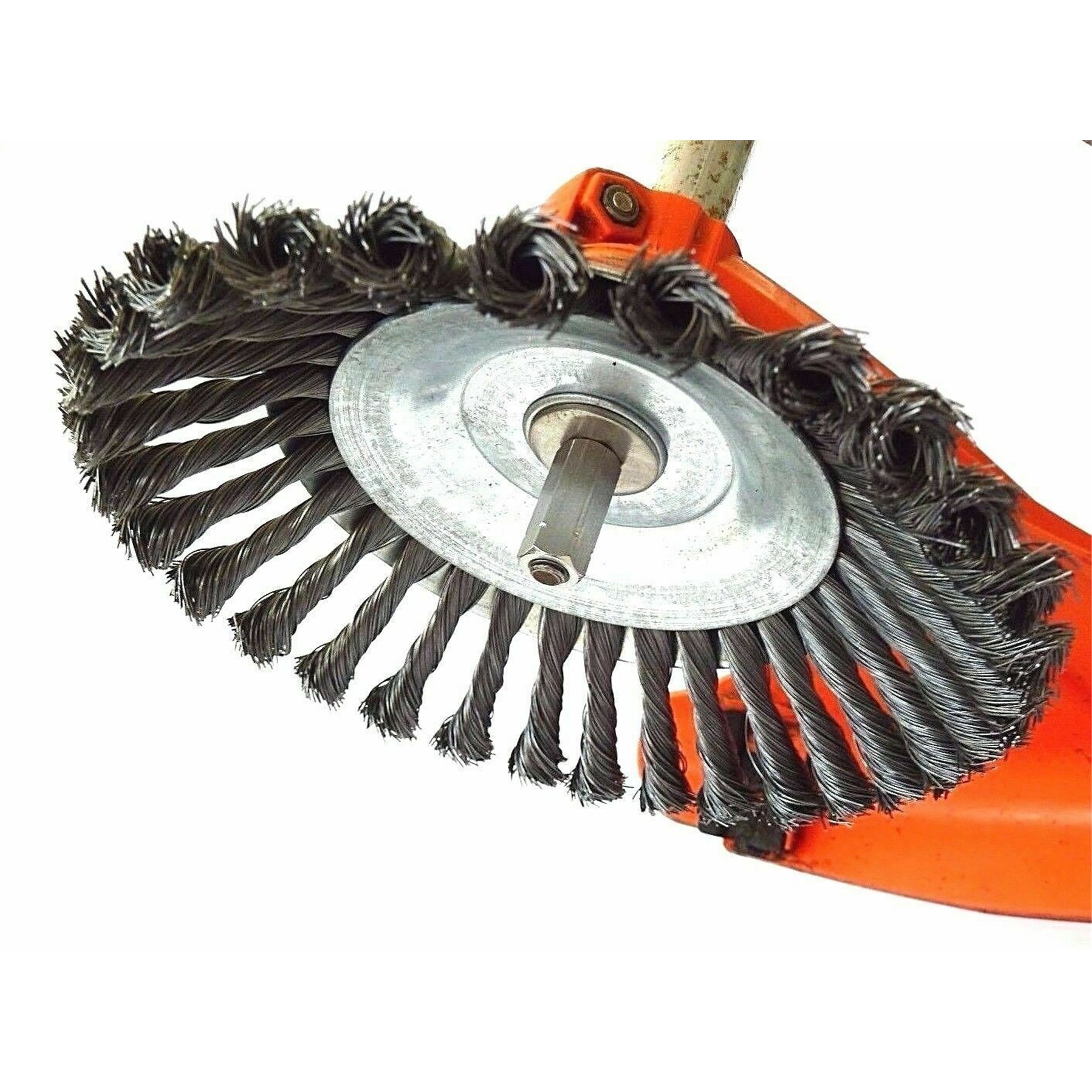 Unkrautbürste gezopft mit Adapterset M 10 und Reduzierring 20 mm