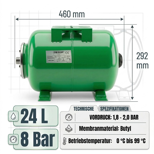 Membrankessel CF 24L stahl max.8 Bar