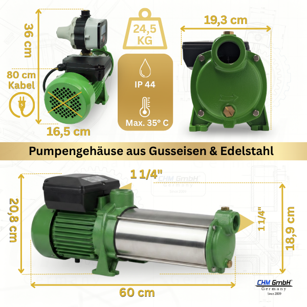 Hauswasserwerk 10 SC 150 L 10 Bar CH18 11 bar 2,2 Kw blauer Filter