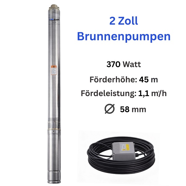 Tiefbrunnenpumpe 2 SDM 0,7/38, 15 m Kabel, 0,37 KW