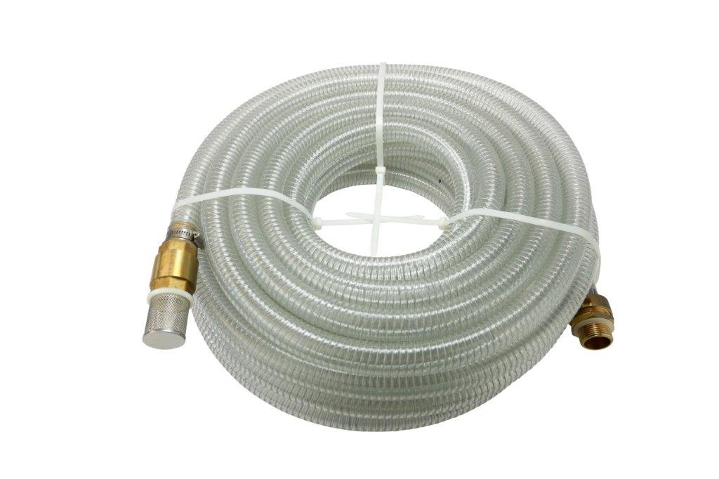 Saugschlauch 1 " transparent, Anschluss Messing, 15 m