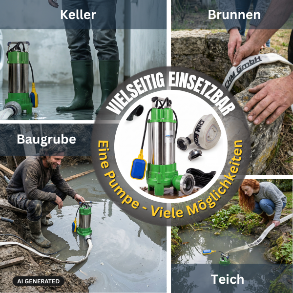 Schmutzwasserpumpe V 2200D F mit  2" C-Schlauch 20m