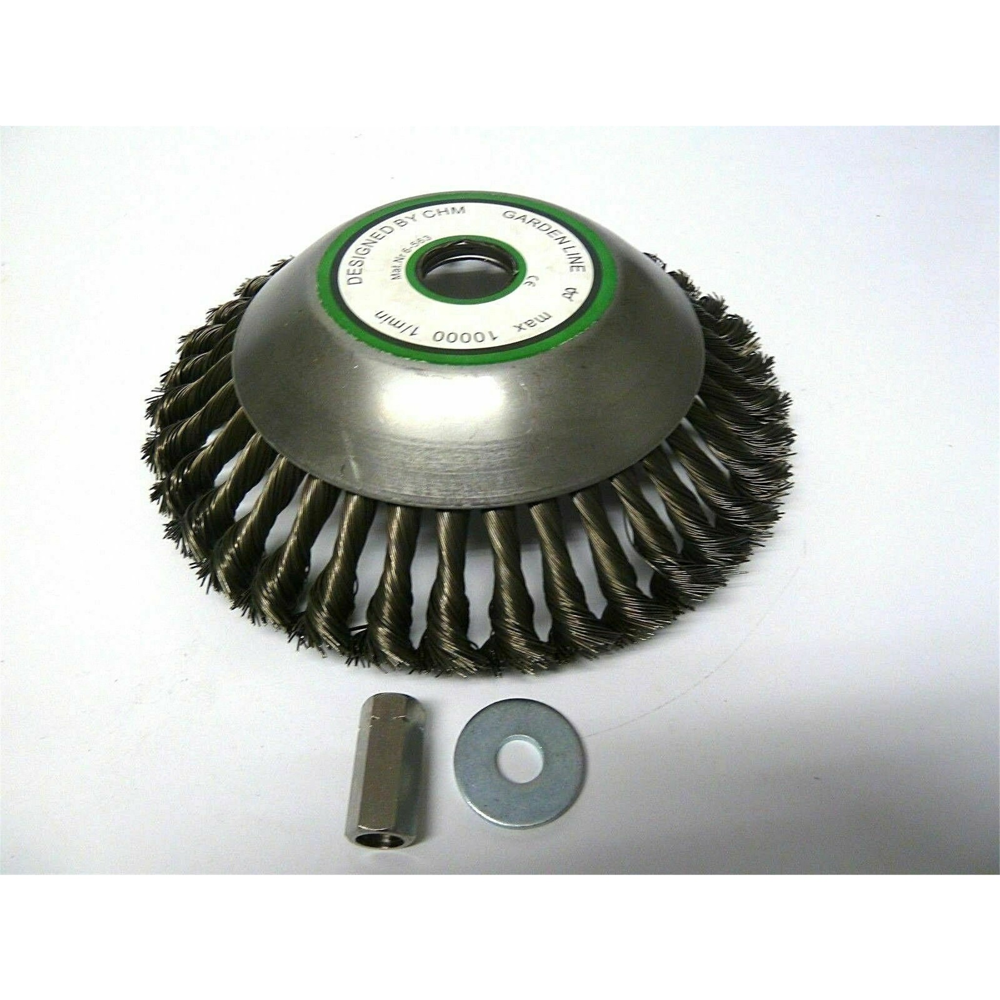 Unkrautbürste gezopft mit Adapterset M 10 und Reduzierring 20 mm