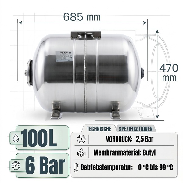 Membrankessel SCF 100 Liter Edelstahl 6 Bar