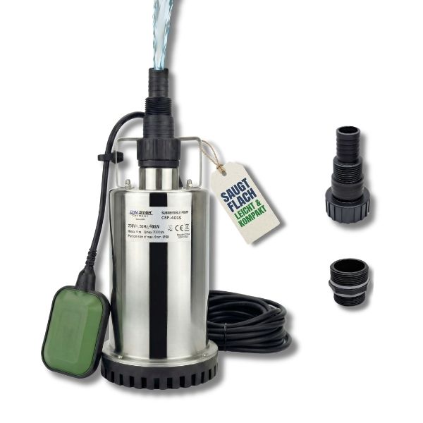 400 Watt Tauchpumpe Flachsaugend Edelstahl mit schwimmschalter Schmutzwasser geeinet