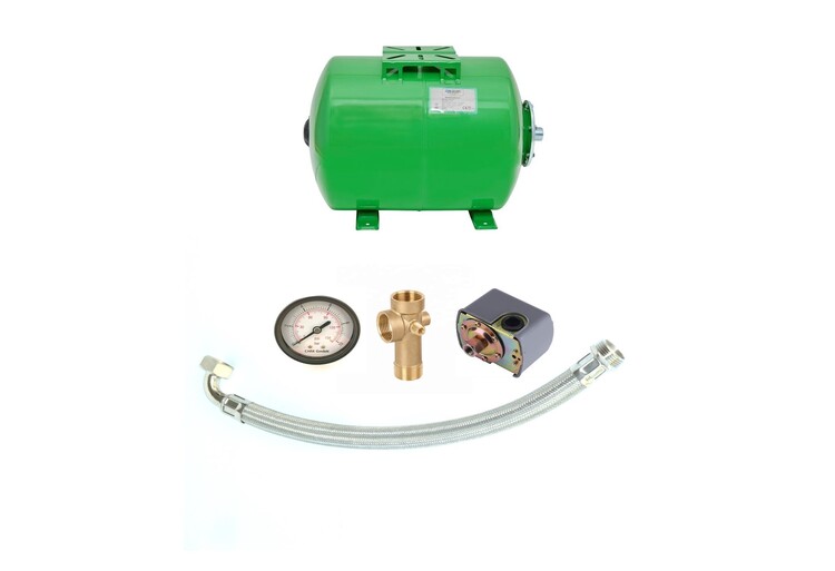 Drucktank CF 50 l Stahl 8 Bar mit Druckschalterset und Panzerschlauch 60 cm