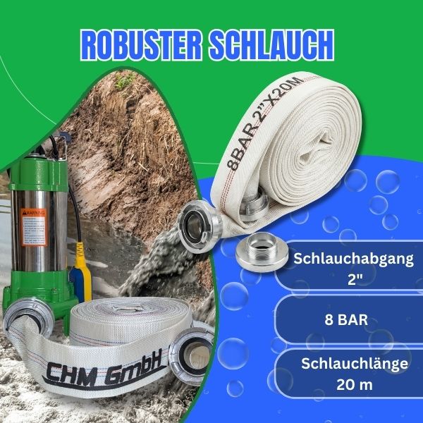 Schmutzwasserpumpe V 750 C mit  2" C-Schlauch 20m