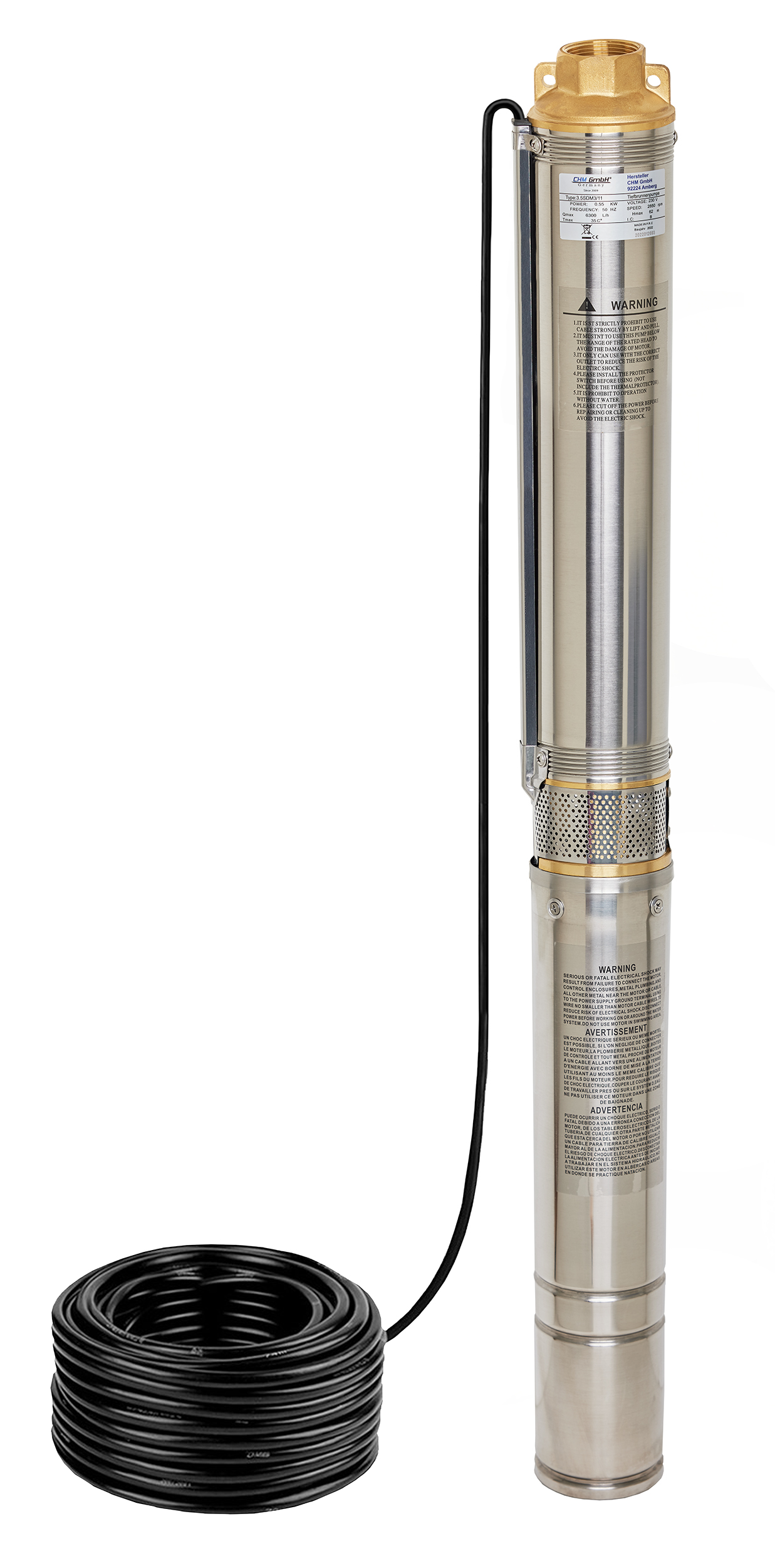 Tiefbrunnenpumpe 3,5" 4800 l/h 6,1 mit Inverter und 24 L Edelstahl Tank