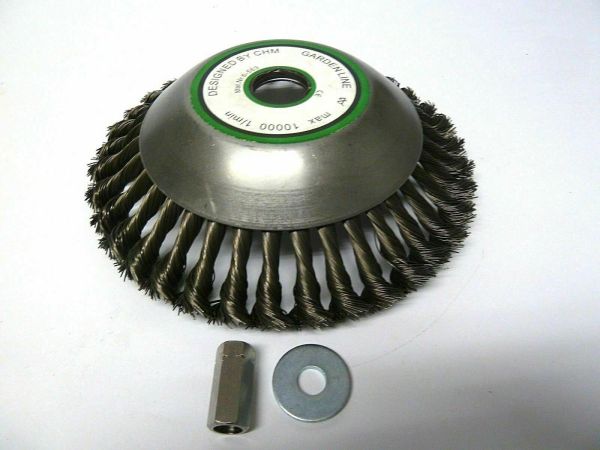 Unkrautbürste gezopft mit Adapterset M 10 und Reduzierring 20 mm