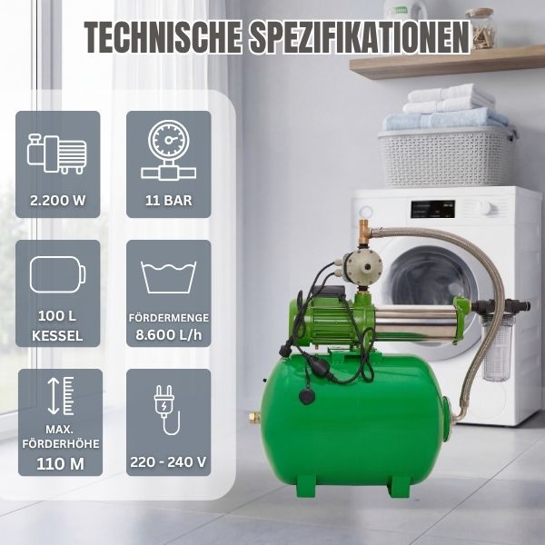 Hauswasserwerk 10 SC NCF100L 16 Bar CH20 11 Bar 2,2 Kw