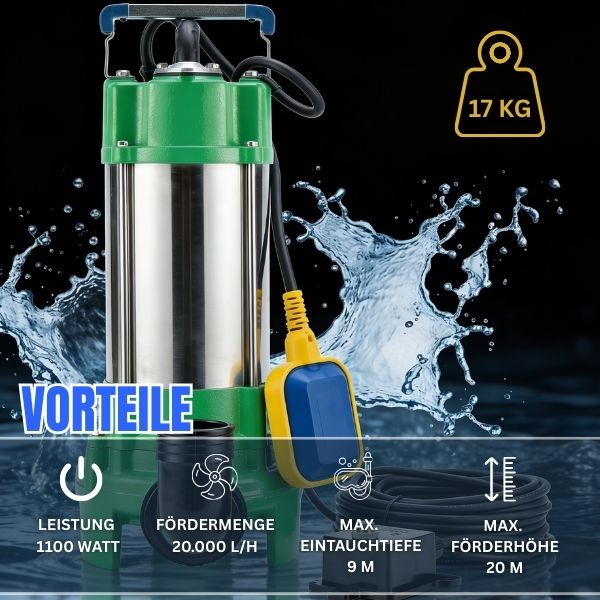 Schmutzwasserpumpe V 1100  mit  2" C-Schlauch 30m
