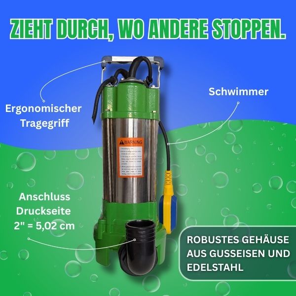 Schmutzwasserpumpe V 1100  mit  2" C-Schlauch 30m