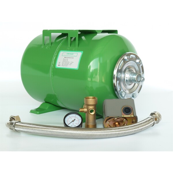 Drucktank 24 l Stahl, Druckschalterset und 50 cm Panzerschlauch