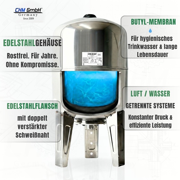 Membrankessel STVT 50 L Edelstahl 8 Bar vertikal