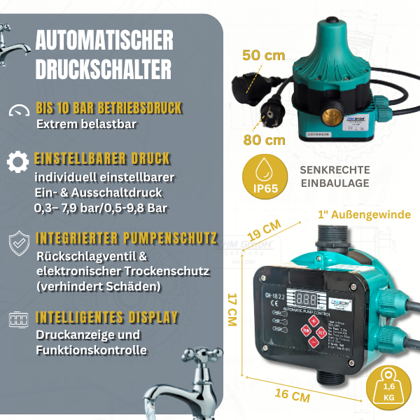 Hauswasserwerk 10 SC NCF100L 16 Bar CH20 11 Bar 2,2 Kw