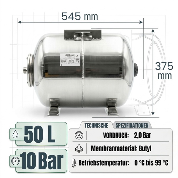 Membrankessel SCF 50 Liter Edelstahl 10 Bar