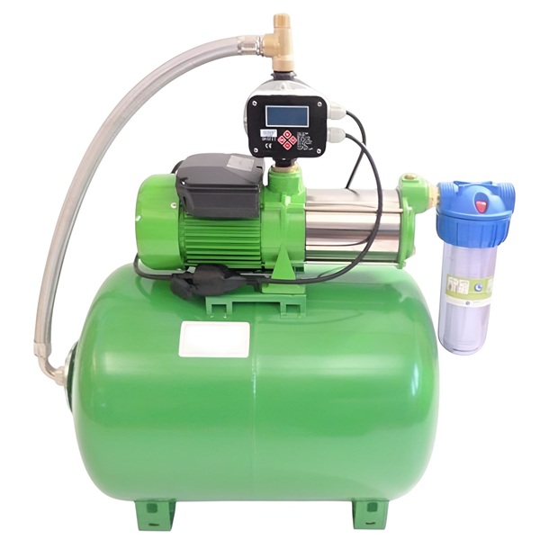 Hauswasserwerk HMC 145 4-SH, Drucktank 150l Stahl, CH 20, Panzerschlauch 100 cm, Wasserfilter
