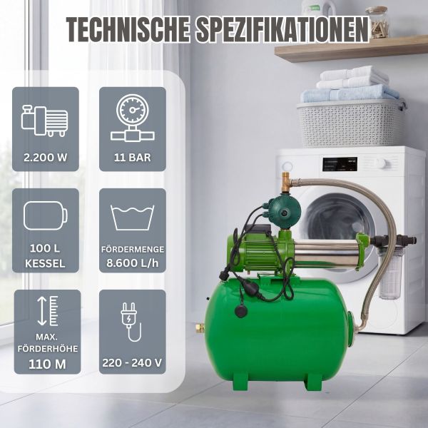 Hauswasserwerk 10 SC, NCF 60 L 16 Bar CH20 11 Bar 2,2 Kw