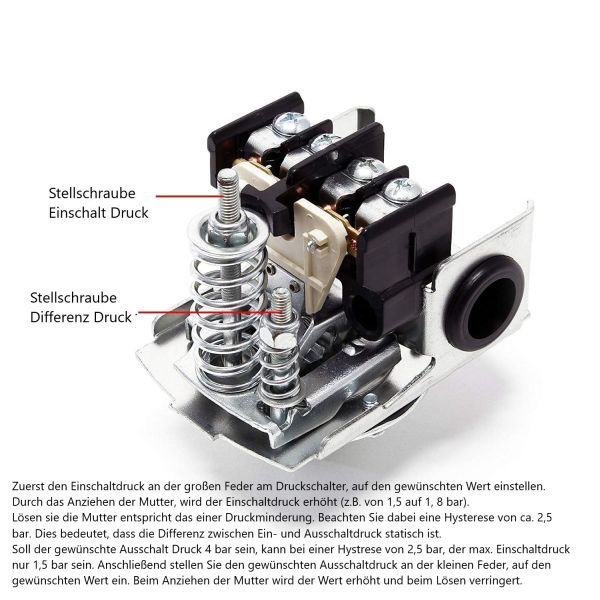 Drucktank 24 l Edelstahl Sun, Druckschalterset und 50 cm Panzerschlauch