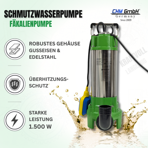 Schmutzwasserpumpe V 1500 C mit  2" C-Schlauch 20m