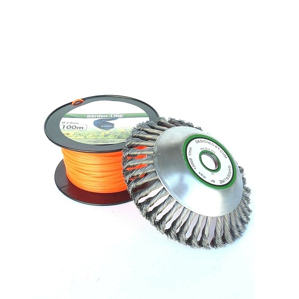 Unkrautbürste gezopft mit Adapterset M8 und Ersatzfaden 100m orange 3mm