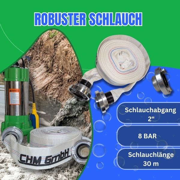 Schmutzwasserpumpe V 1100  mit  2" C-Schlauch 30m