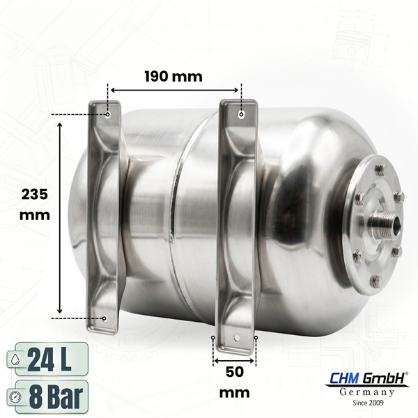 Membrankessel 24 Liter Edelstahl 8 Bar Sun