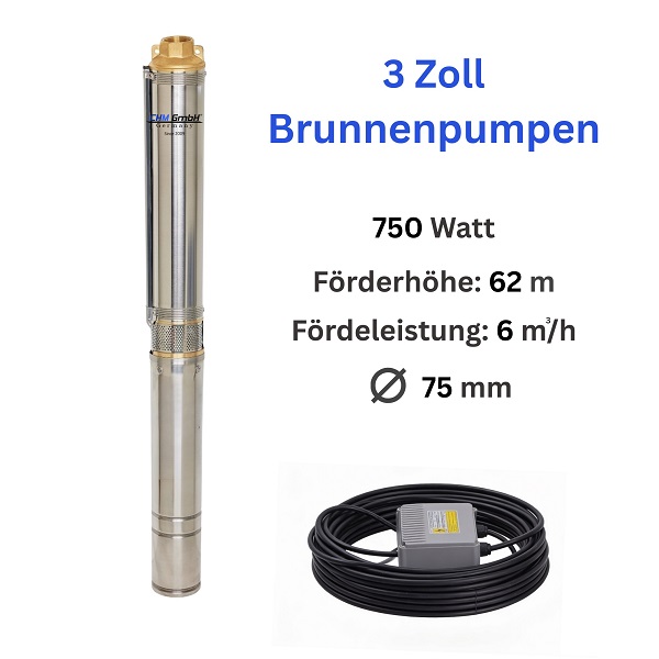 Tiefbrunnenpumpe 3 SDM 3,5/16, 0,75 KW
