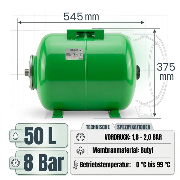 Membrankessel CF 50 L Stahl horizontal max. 8 Bar