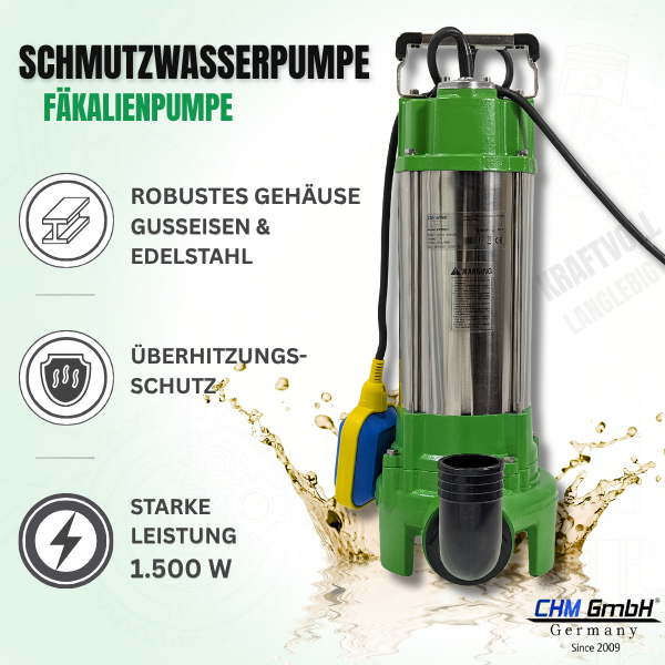 Schmutzwasserpumpe V 1500 C mit  2" C-Schlauch 20m