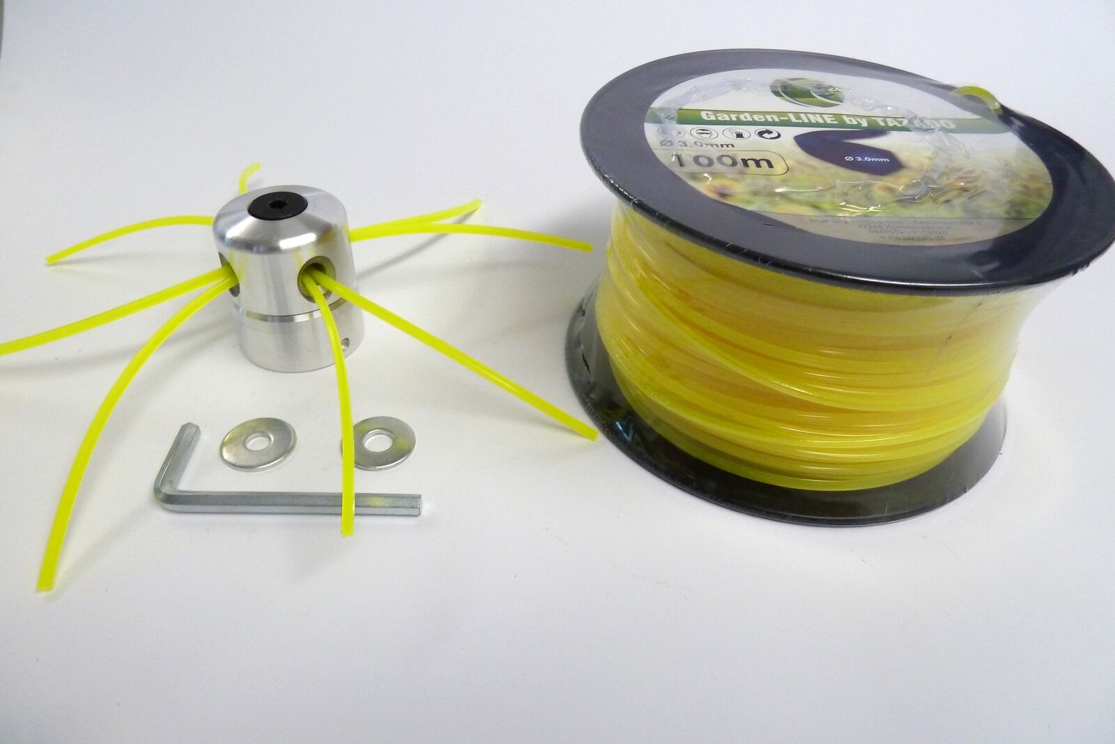 Alu Fadenkopf + gelb 3 mm X 100 m, sechskant